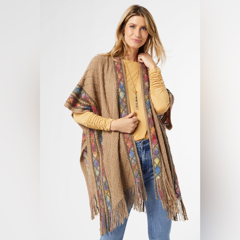 Coco + Carmen Boho Fringe Kimono Ruana Cardigan O/S